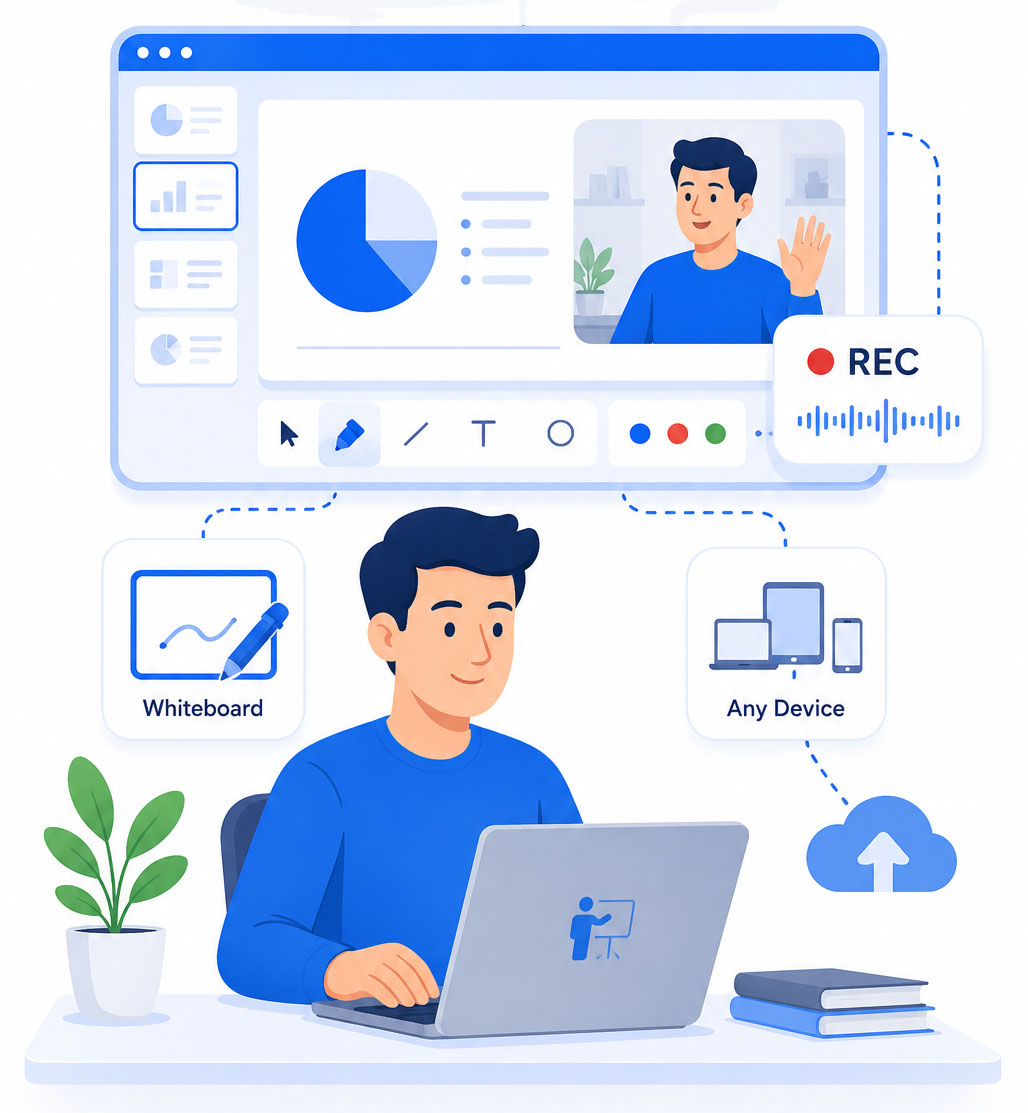 Slideator online presentation recorder with webcam and voiceover